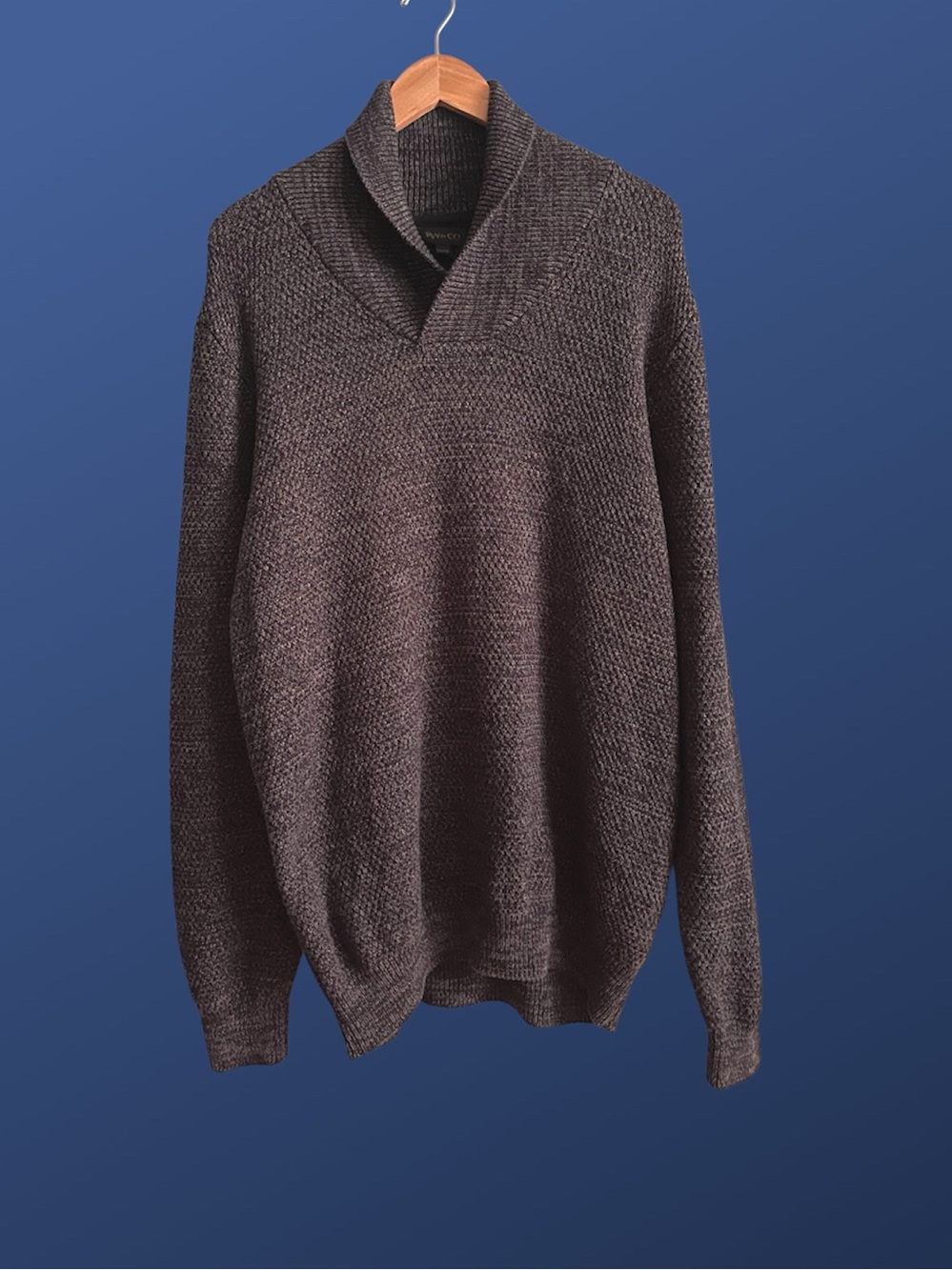 NWOT RW&CO Men’s 100% Cotton Shawl Collar Knit Sweater Black Grey Heather XXL
